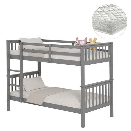 Bunk Bed With 2 Mattresses Lantai Hm21307.02 Pine Wood In Grey--for Mattresses 90x190cm