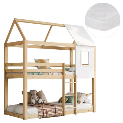 Bunk Bed With 2 Mattresses Hood Hm21314 Pine Wood In Natural Color--for Mattresses 90x190cm