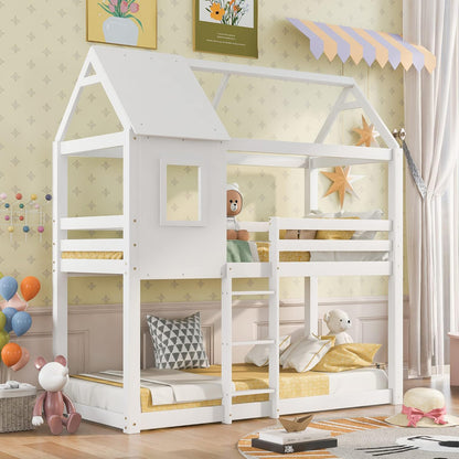 Bunk Bed With 2 Mattresses Hood Hm21314.01 Pine Wood In White--for Mattresses 90x190cm