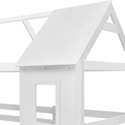Bunk Bed With 2 Mattresses Hood Hm21314.01 Pine Wood In White--for Mattresses 90x190cm
