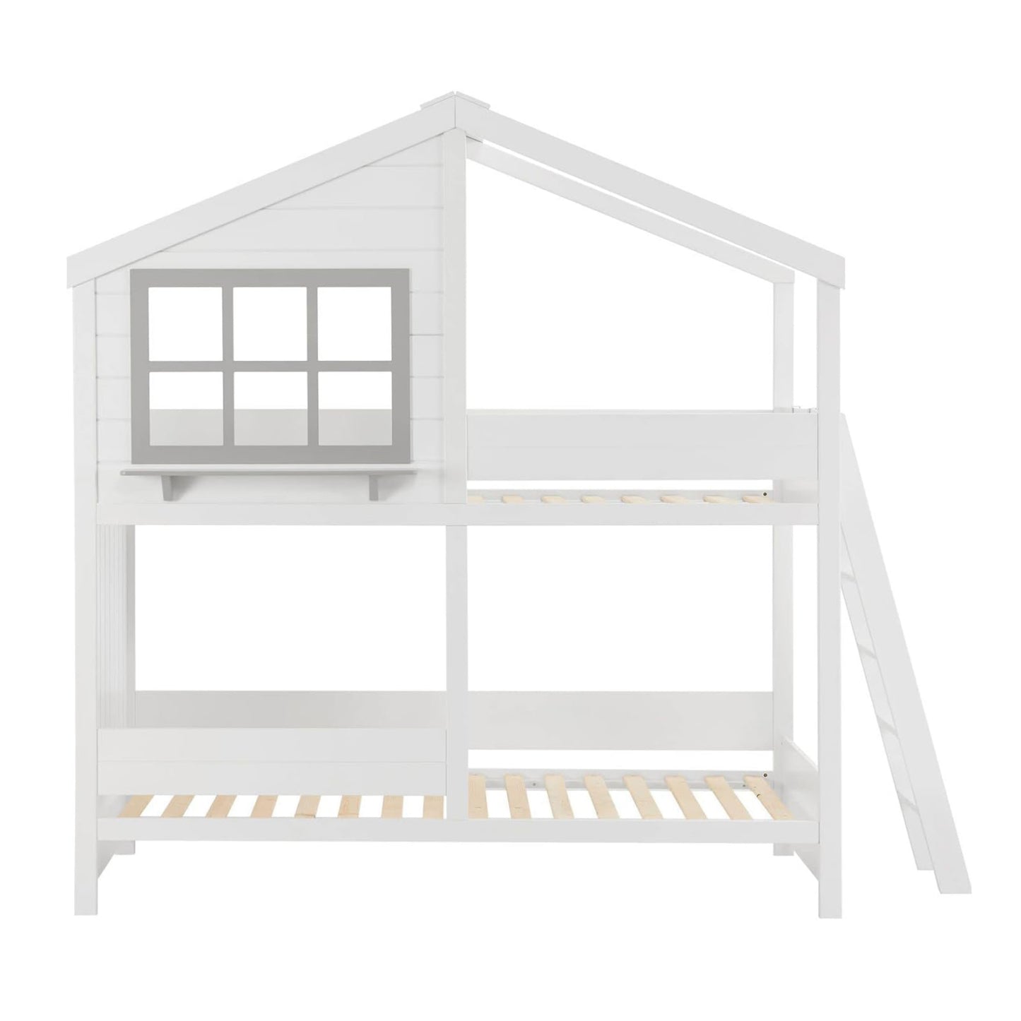 Bunk Bed With 2 Mattresses Combo Hm21316 Pine Wood In White--for Mattresses 90x190cm