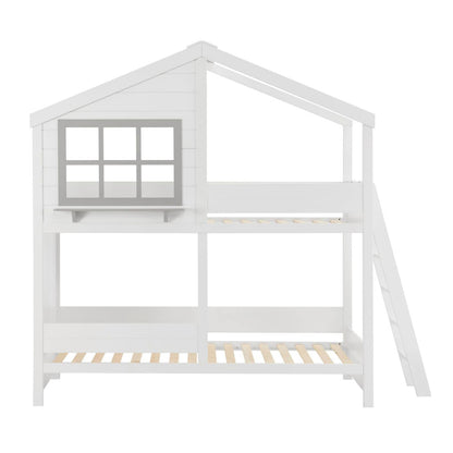 Bunk Bed With 2 Mattresses Combo Hm21316 Pine Wood In White--for Mattresses 90x190cm