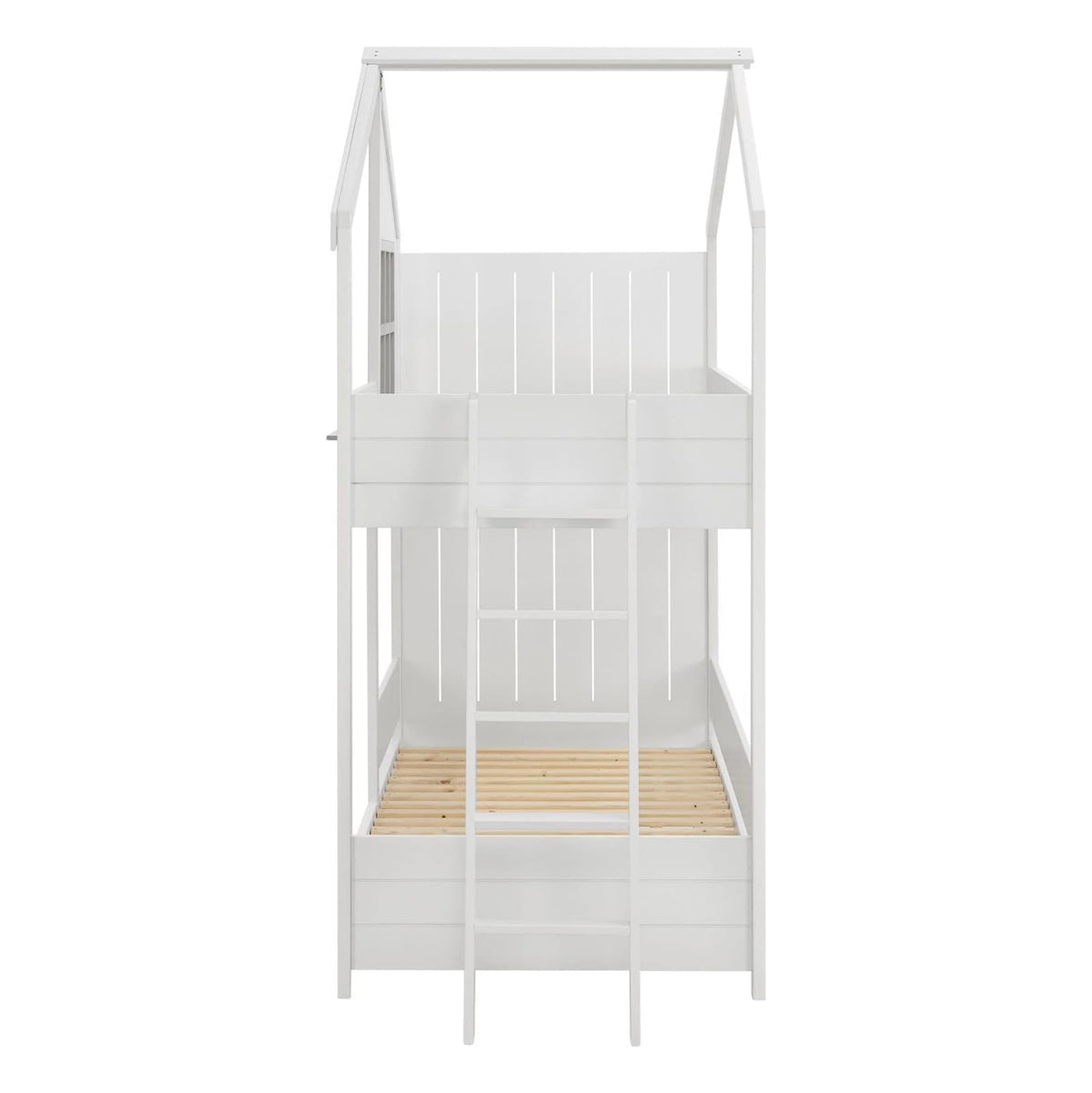 Bunk Bed With 2 Mattresses Combo Hm21316 Pine Wood In White--for Mattresses 90x190cm