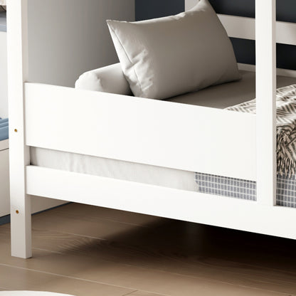 Bunk Bed With 2 Mattresses Combo Hm21316 Pine Wood In White--for Mattresses 90x190cm