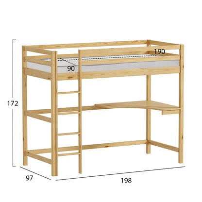 Bunk Bed With Desk Akron Hm21311 Pine Wood In Natural Color--with Mattress 90x190cm