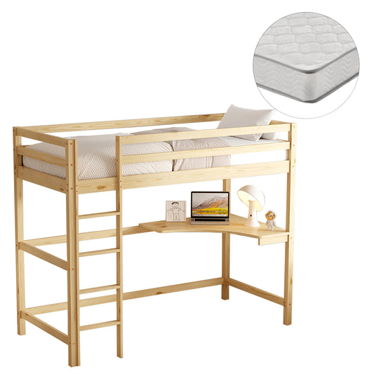Bunk Bed With Desk Akron Hm21311 Pine Wood In Natural Color--with Mattress 90x190cm