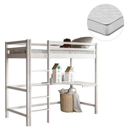 Bunk Bed With Desk Akron Hm21311.01 Pine Wood In White--with Mattress 90x190cm