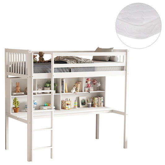 Bunk Bed With Desk Libro Hm21317 Pine Wood In White--with Mattress 90x190cm