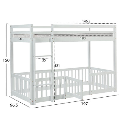 Bunk Bed With Playpark Playkid Hm21312.01 Pine Wood In White--with Mattress 90x190cm