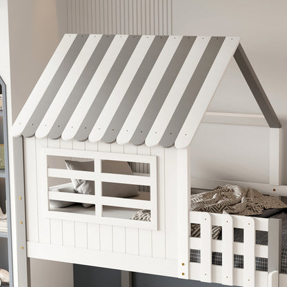Bunk Bed With Side Shelves Homi Hm21321 Pine Wood In White--for Mattress 90x190cm.