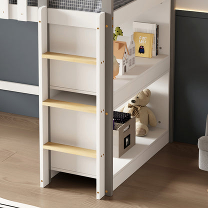 Bunk Bed With Side Shelves Homi Hm21321 Pine Wood In White--for Mattress 90x190cm.