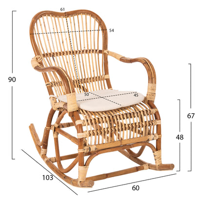 Rocking Rattan Armchair Santa Fe Hm9343 With Seat Cushion 60x103x90Ηcm.