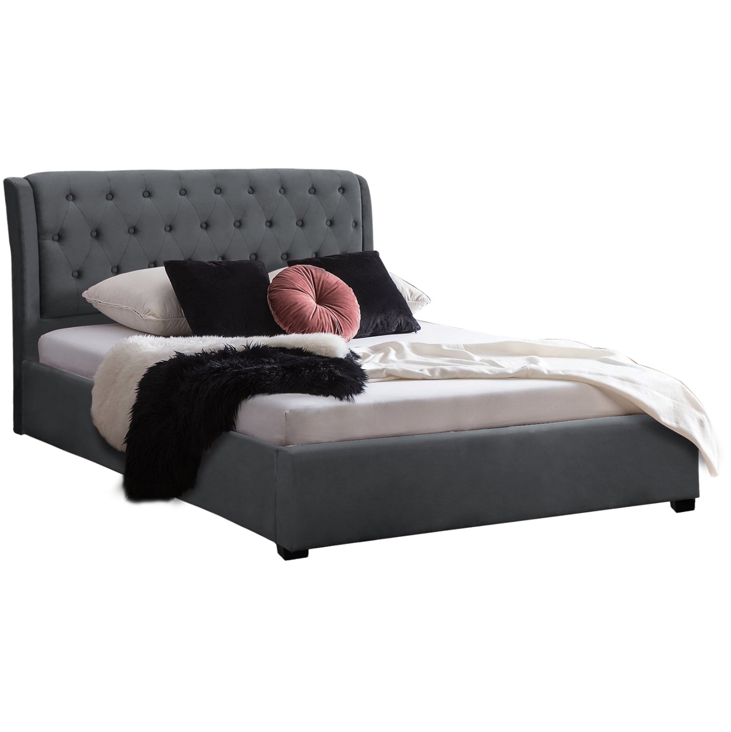 Bed Odalys 150x200 Velvet Fabric Gray Hm549.11 164x223x100 Cm.