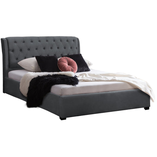 Bed Odalys 150x200 Velvet Fabric Gray Hm549.11 164x223x100 Cm.