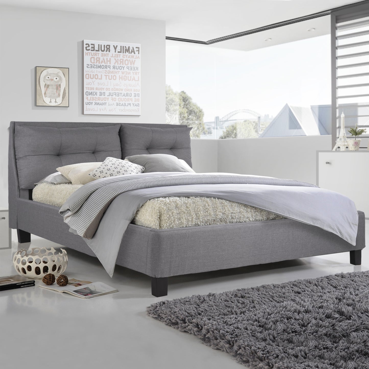 Bed Billie With Fabric In Grey Color Hm551.05 160x200 Cm