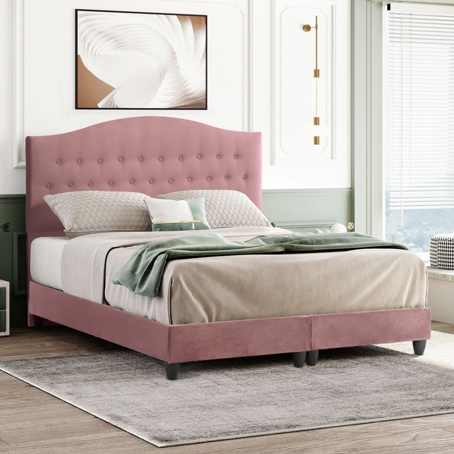 Hm638.12 Malena Bed, Dusty Pink Velvet, 150x200cm