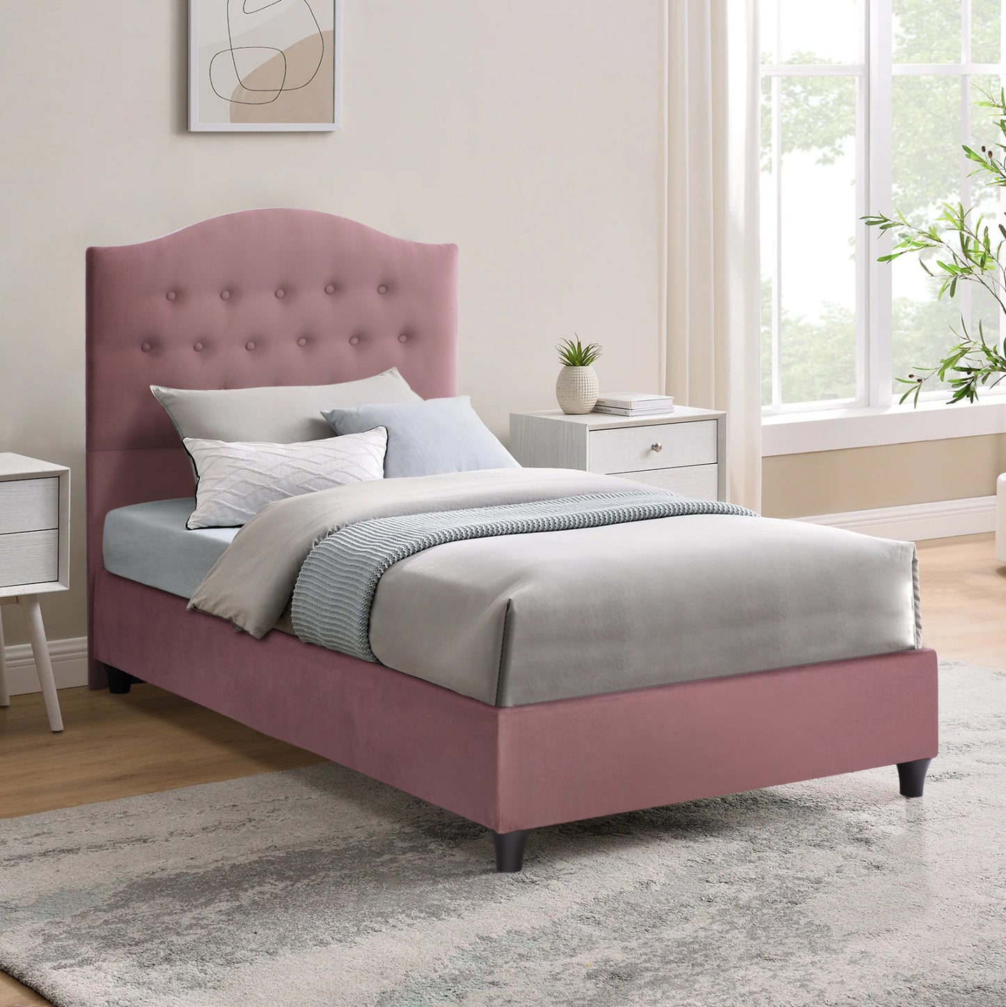 Hm651.12 Bed Malena, Dusty Pink Velvet, 90x200