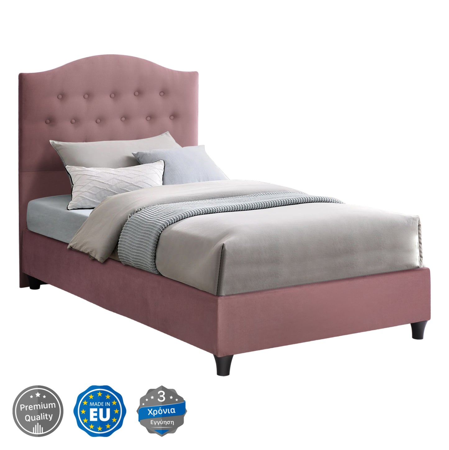 Hm651.12 Bed Malena, Dusty Pink Velvet, 90x200