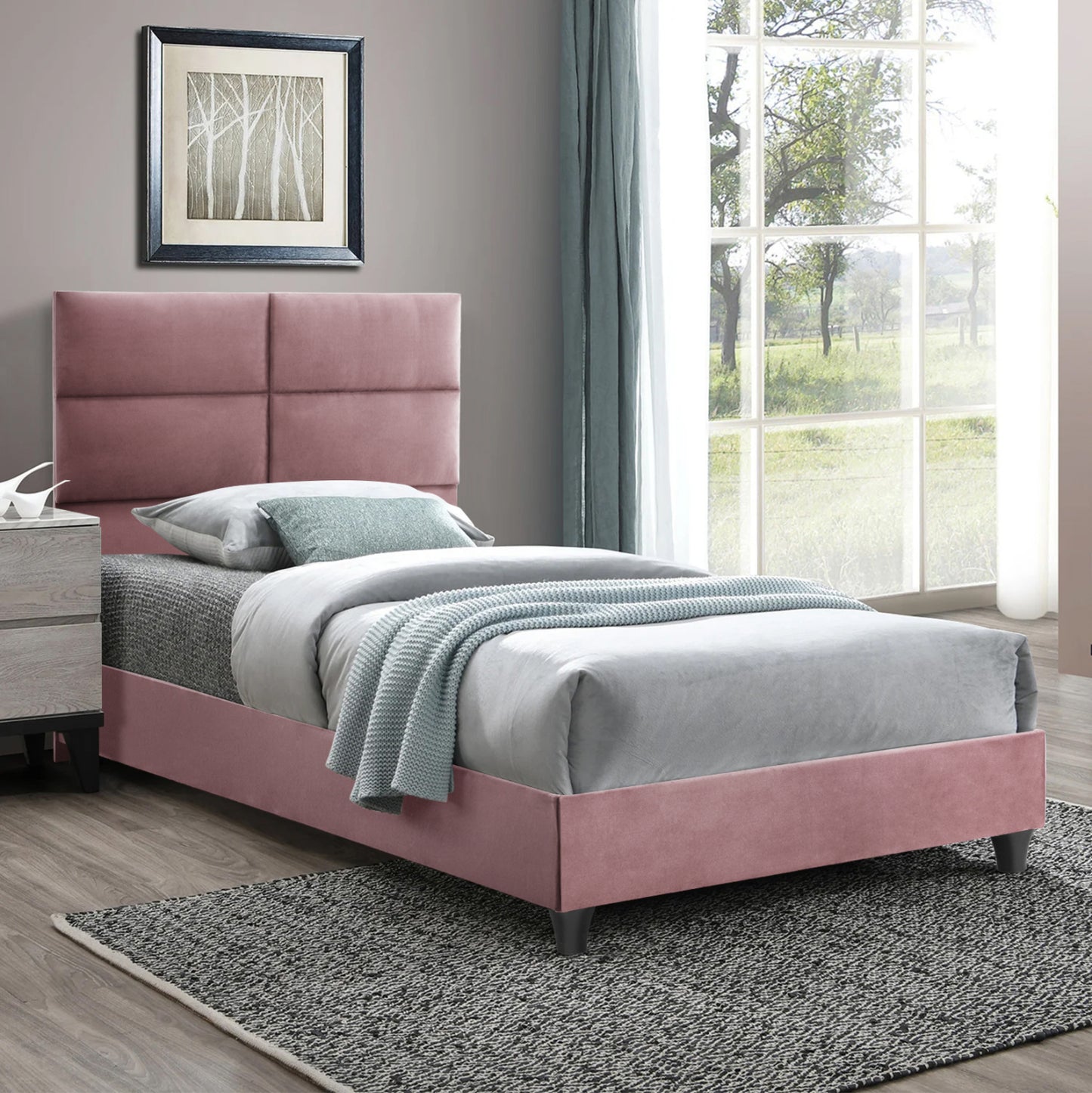 Hm652.12 Bed Milo, Dusty Pink Velvet, 90x200cm