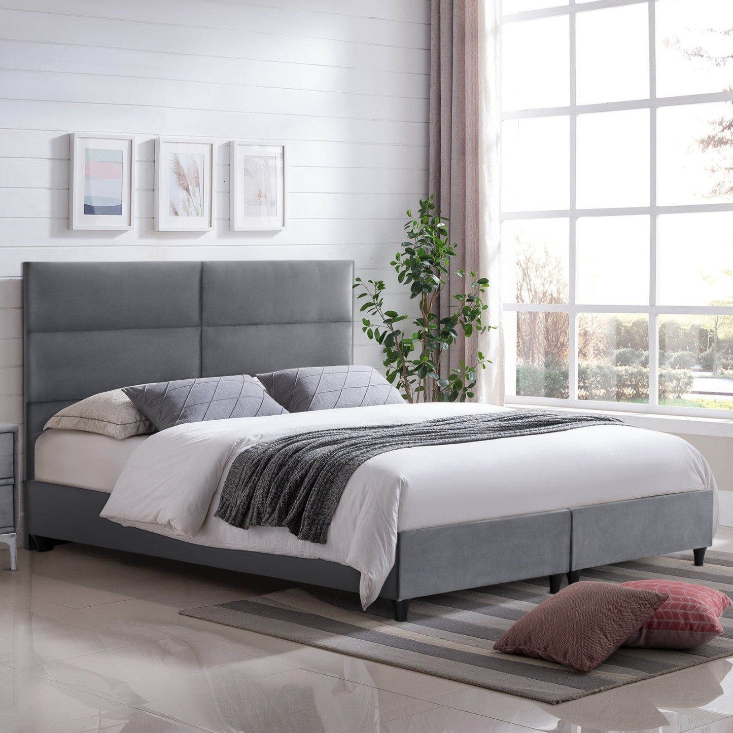 Gray Velvet Bed Milo Hm628.10 For Mattress 180x200 Cm.