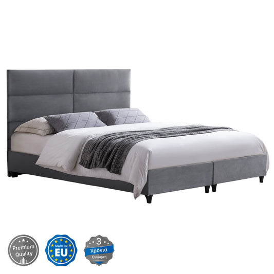 Gray Velvet Bed Milo Hm628.10 For Mattress 180x200 Cm.