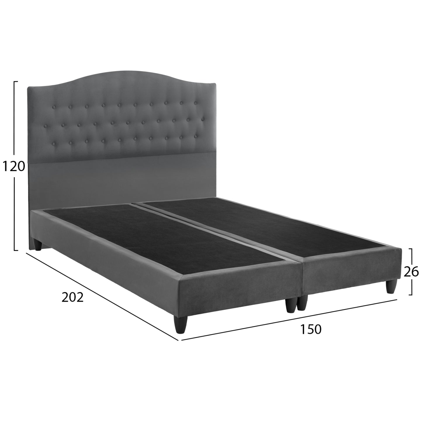 Hm638.10 Malena Bed, Grey Velvet, 150x200