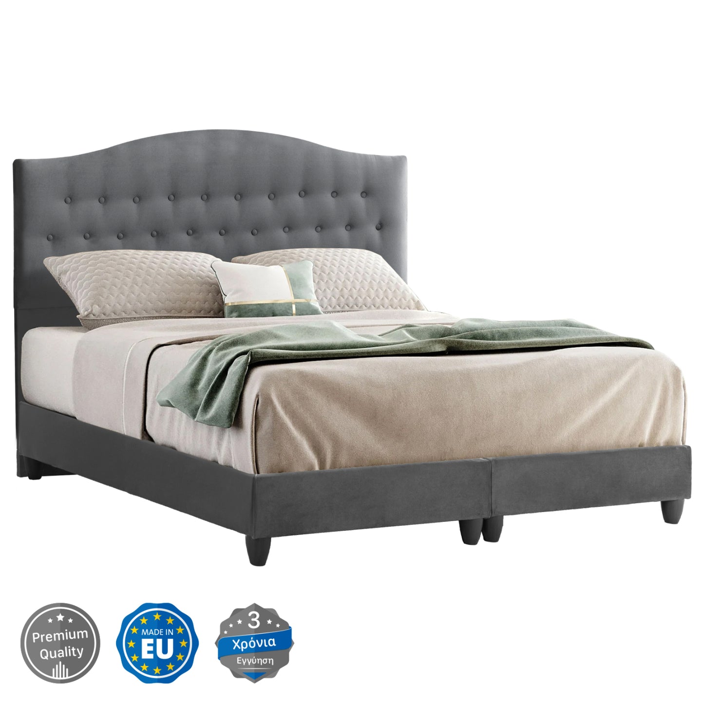 Hm638.10 Malena Bed, Grey Velvet, 150x200