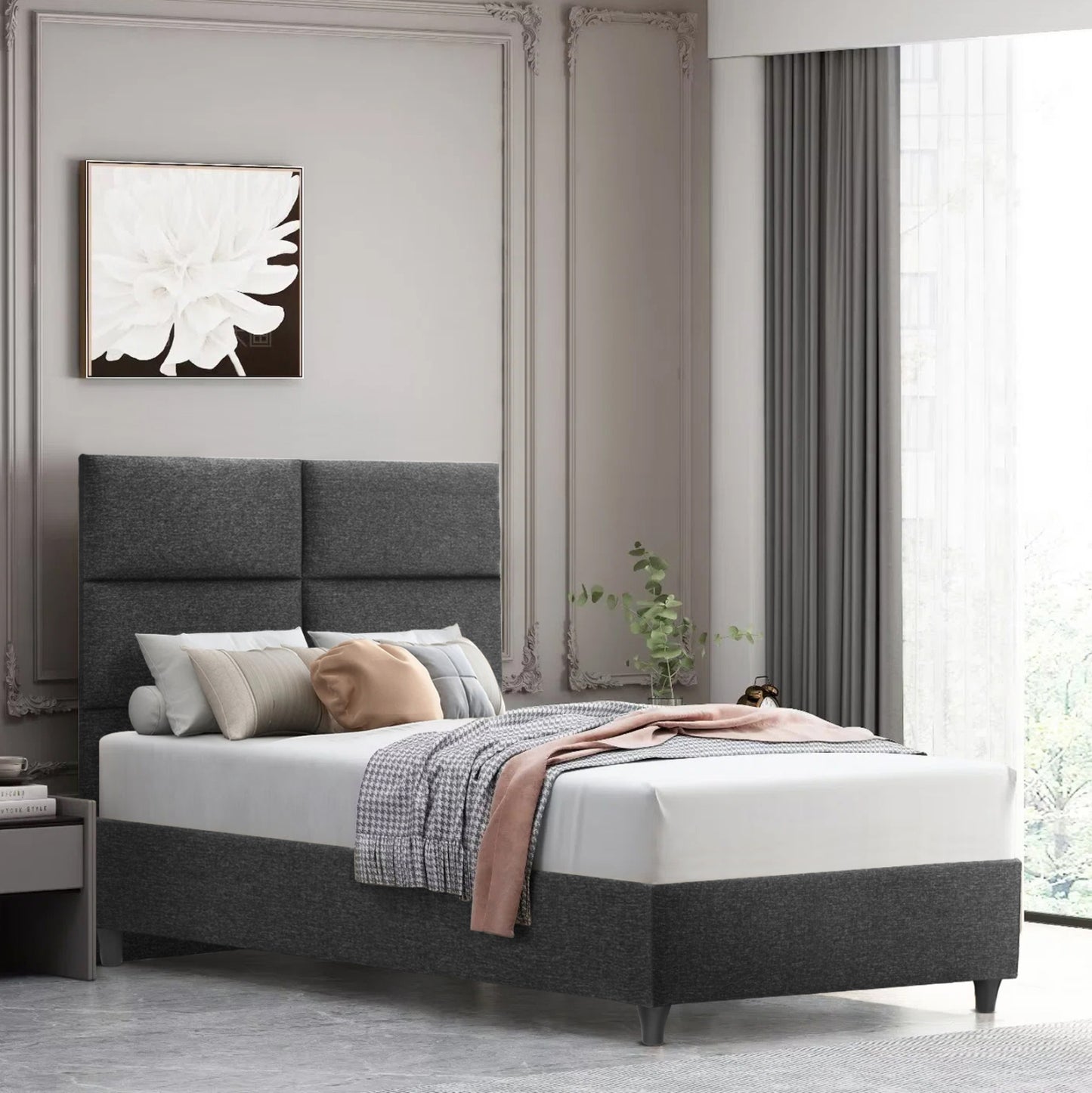 Hm646.01 Bed Milo, Grey Fabric, 120x200cm