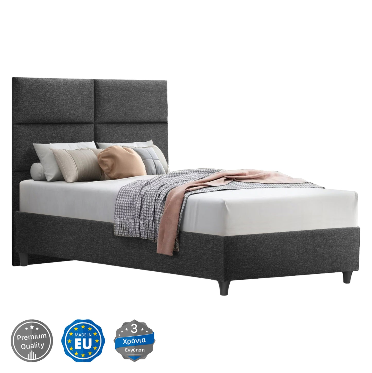 Hm646.01 Bed Milo, Grey Fabric, 120x200cm