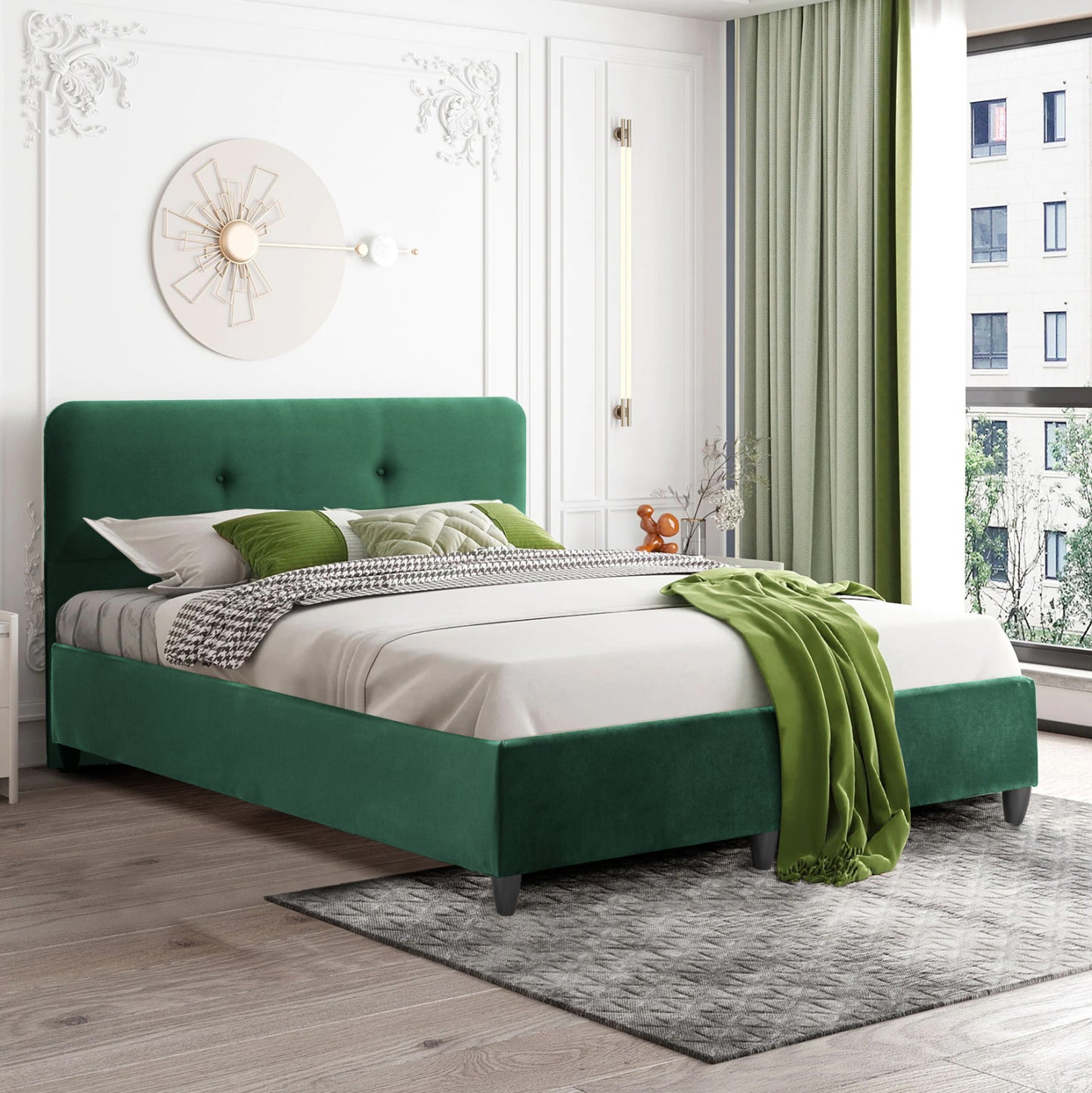 Hm637.13 Bed Dolores, Cypress Green Velvet, 150x200