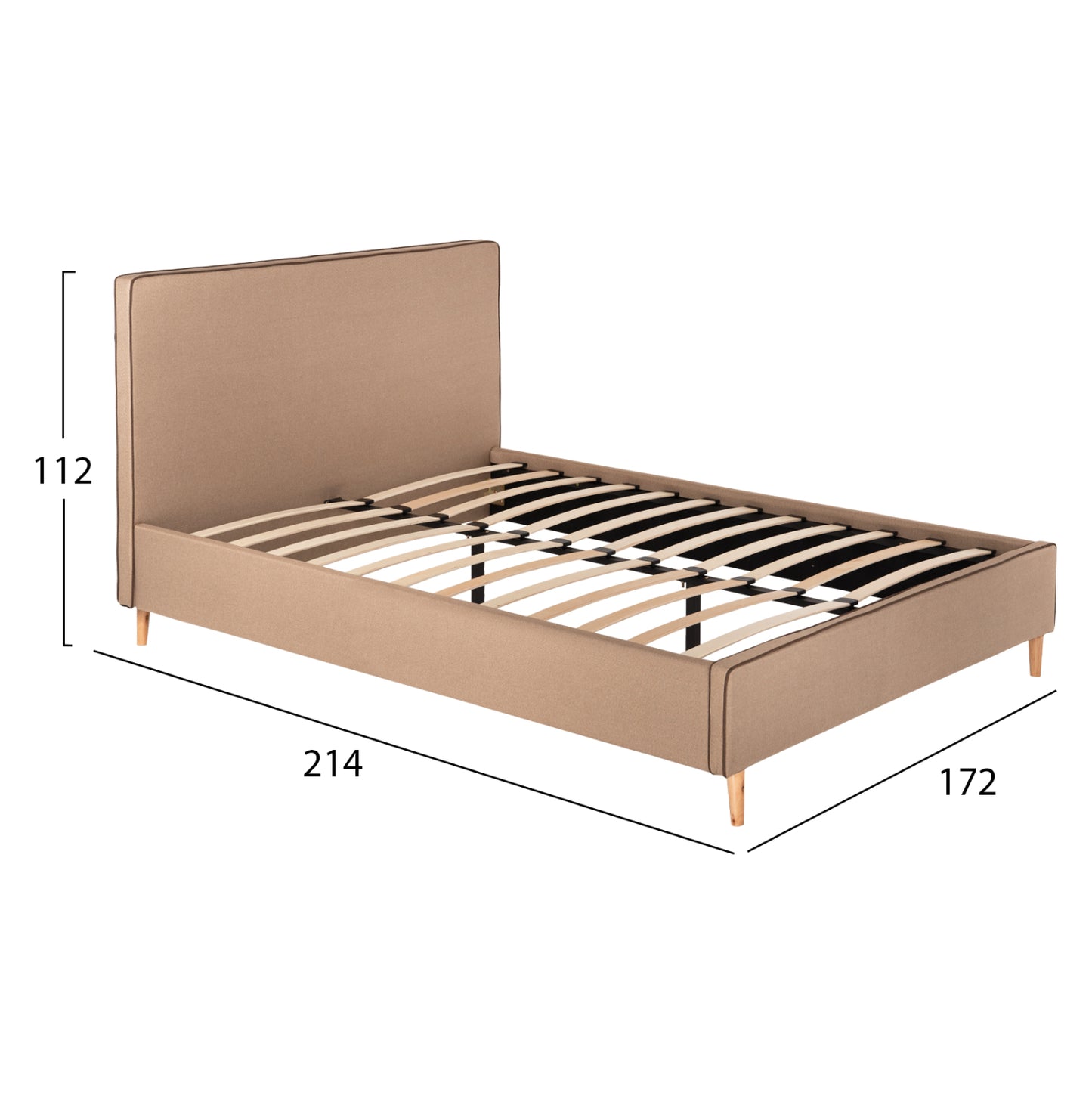 Bed Indra Fb9662.02 Beige Fabric Brown Rail For Mattress 160x200cm.