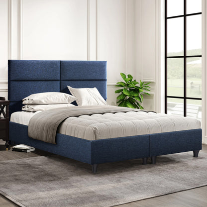 Hm616.08 Bed, Blue Fabric, For Mattress 160x200, Headboard, With 2 Underlays Instead Of Bed Boards