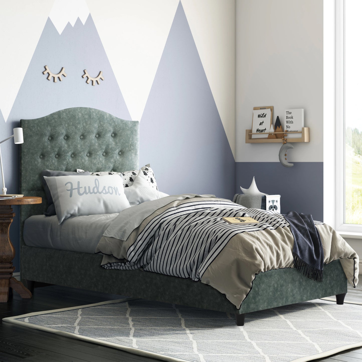 Hm651.27 Bed Malena, Nubuck-type Green Fabric, 90x200