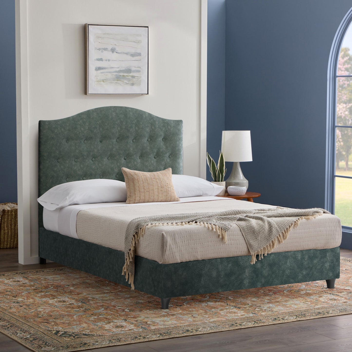 Bed Malena Hm647.27, Green Nubuck-type Fabric, 120x200cm