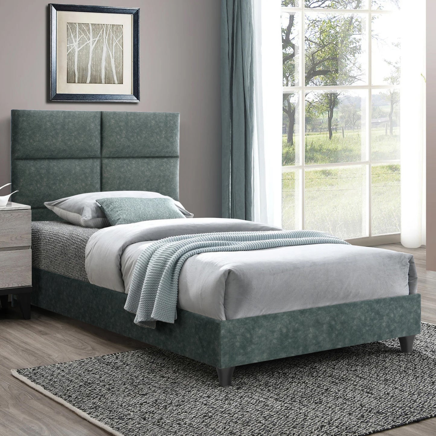 Bed Milo Hm652.27, Green Nubuck-type Fabric, 90x200cm