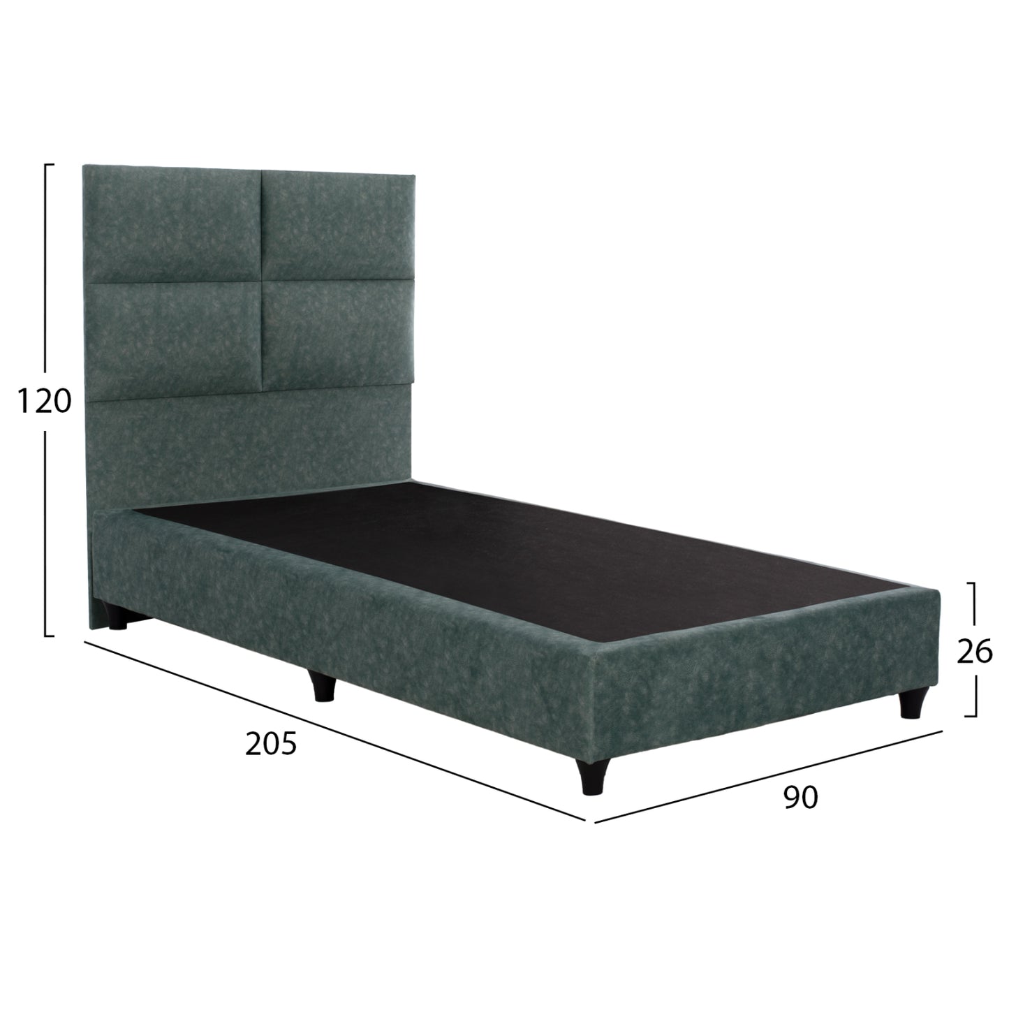 Bed Milo Hm652.27, Green Nubuck-type Fabric, 90x200cm