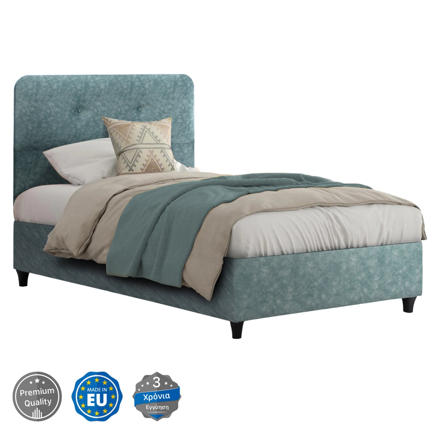 Bed Dolores Hm649.27 T.nubuck Fabric Light Green 90x200