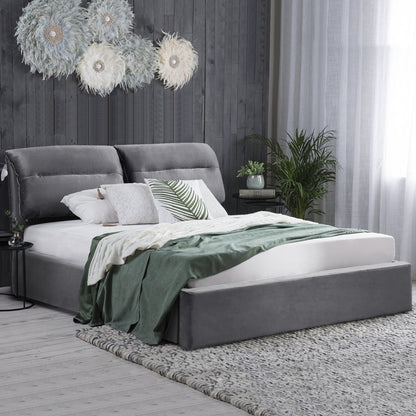 Hm565.01 Bed, Kendra, Velvet Grey, Storage Space 160x200cm