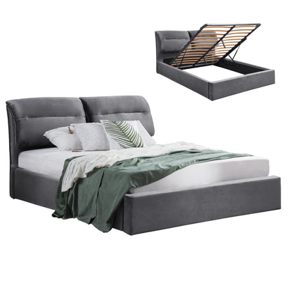 Hm565.01 Bed, Kendra, Velvet Grey, Storage Space 160x200cm
