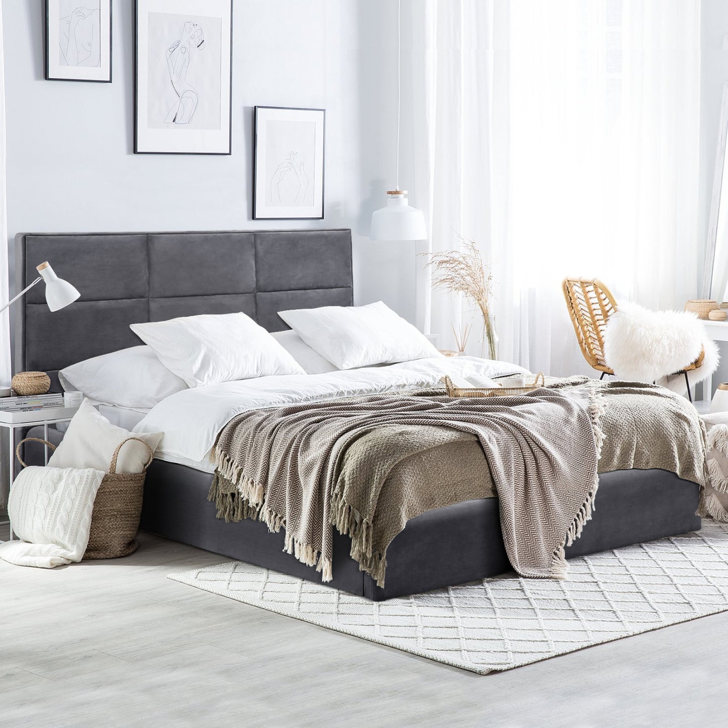 Bed Briley Velvet Grey With Storage Space 160x200 Cm Hm583.01