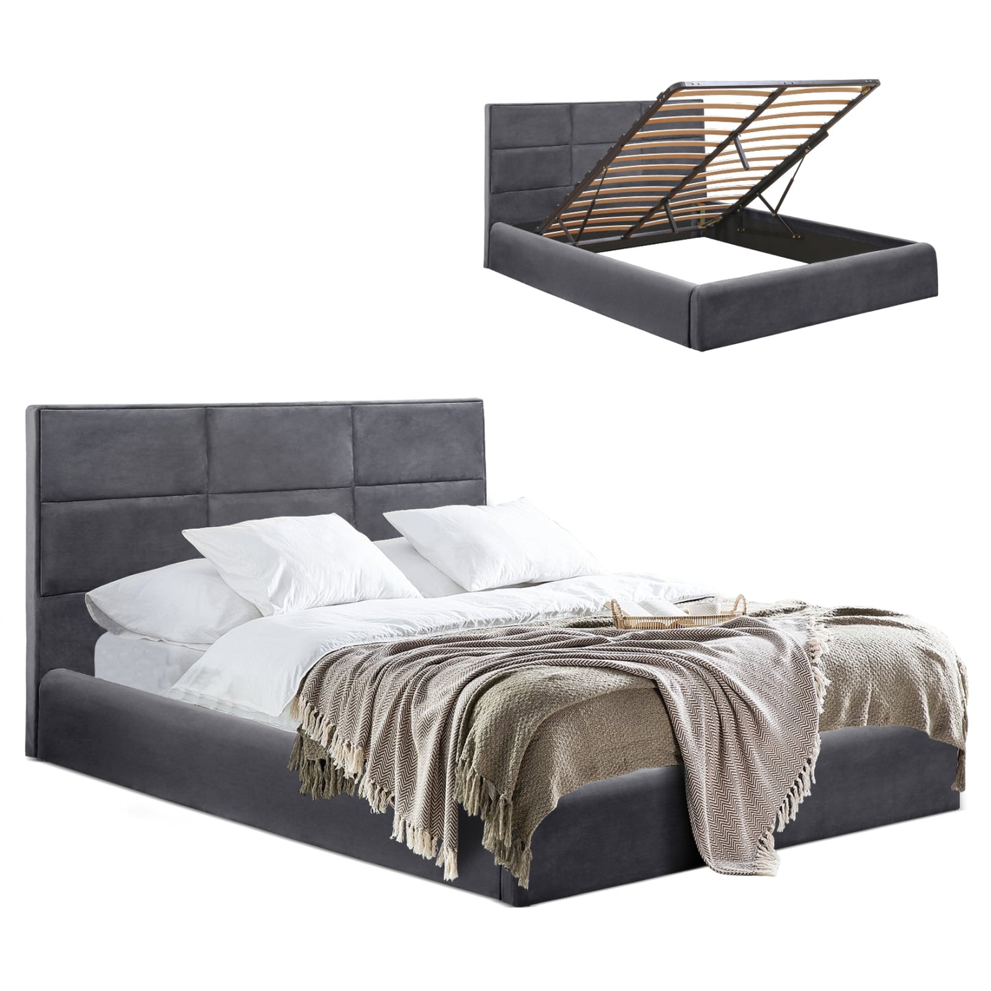 Bed Briley Velvet Grey With Storage Space 160x200 Cm Hm583.01