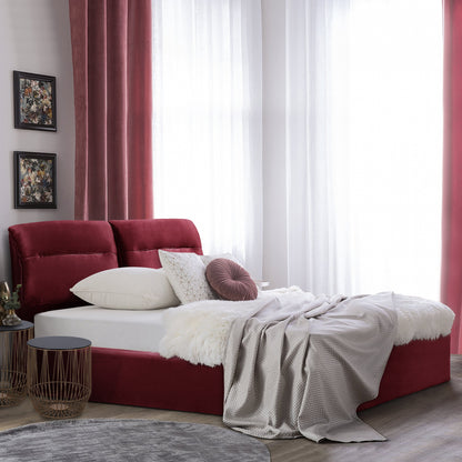 Hm565.06 Bed Kendra, Velvet Red Burgundy, Storage Space, 160x200