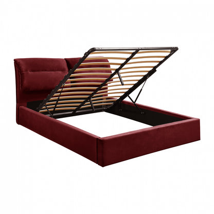 Hm565.06 Bed Kendra, Velvet Red Burgundy, Storage Space, 160x200