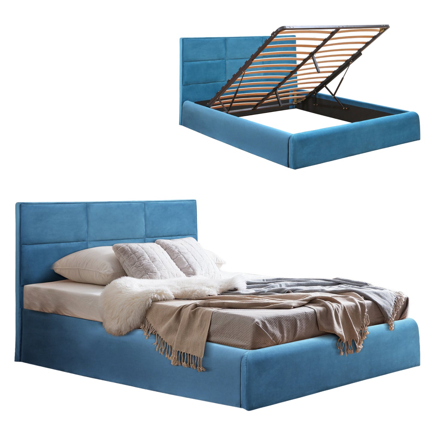 Bed Briley Velvet Royal Blue With Storage Space 160x200 Cm Hm583.18
