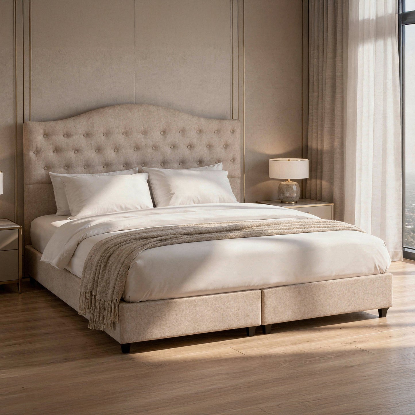 Bed Double Malena Hm638.32 Beige Fabric- For Mattress 150x200cm.