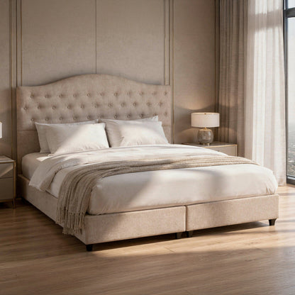 Bed Double Malena Hm638.32 Beige Fabric- For Mattress 150x200cm.