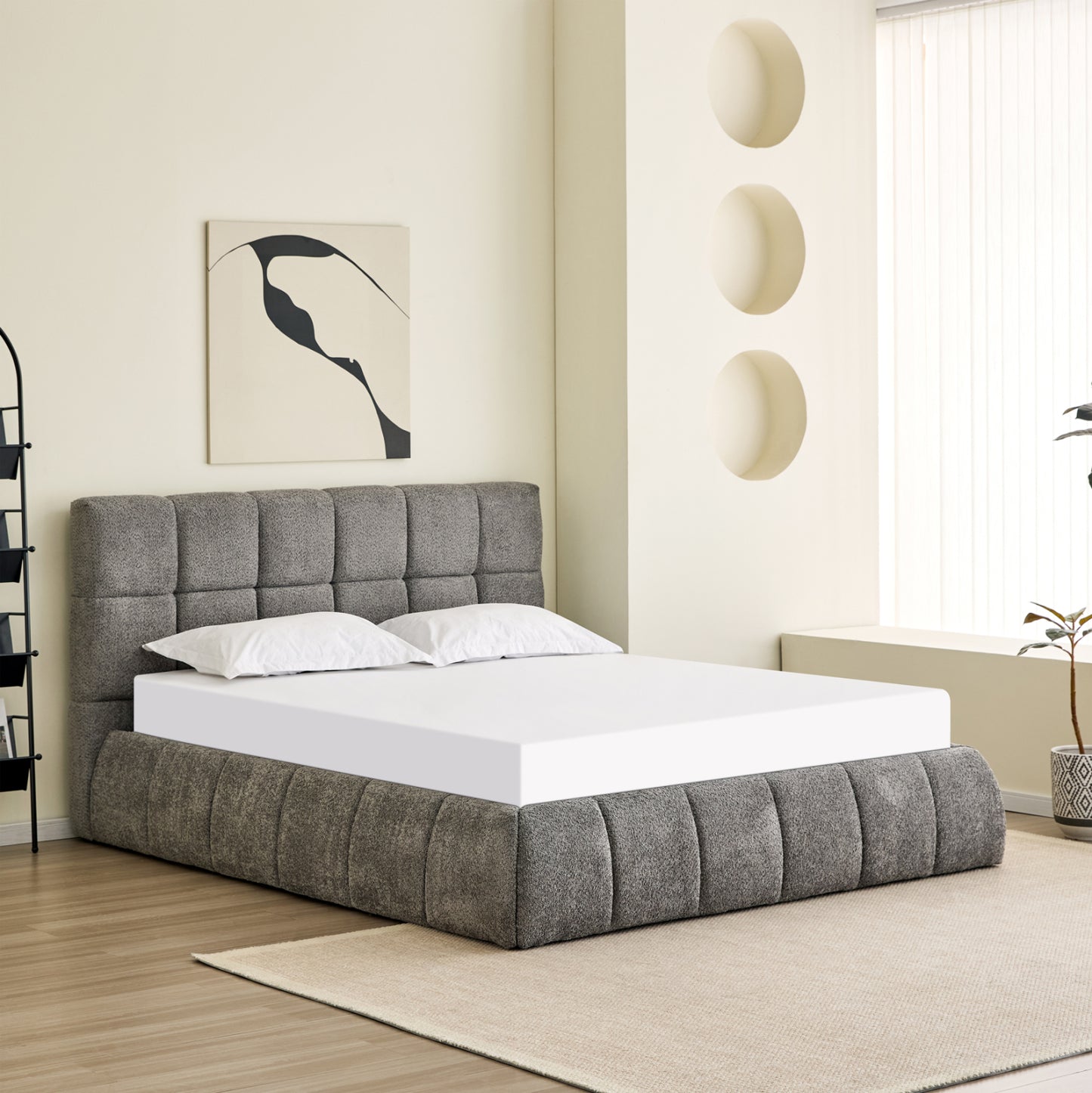 Double Bed Eddy Hm731.01 Grey Boucle & Storage Space--for Mattress 160x200cm.
