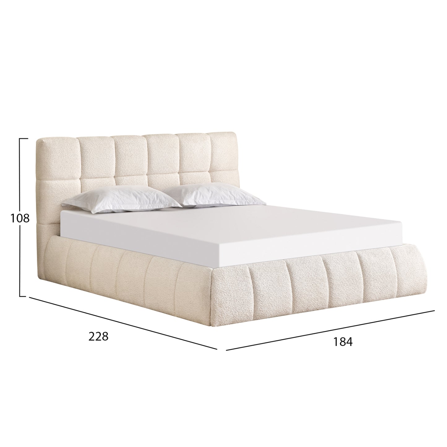 Double Bed Eddy Hm731.03 Beige Boucle & Storage Space--for Mattress 160x200cm.