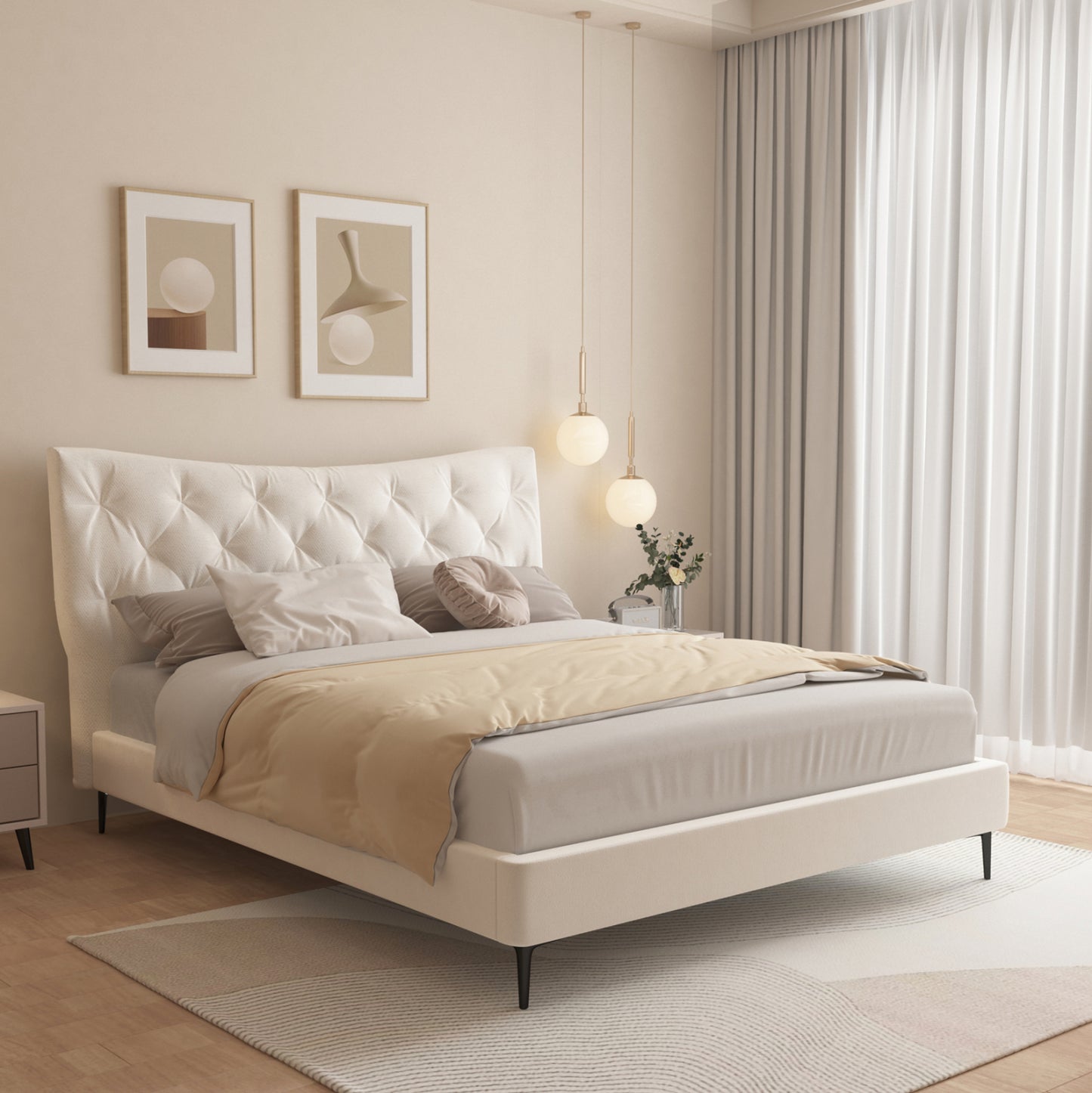 Double Bed Jill Hm737.03 Fabric In Beige--for Mattress 160x200cm
