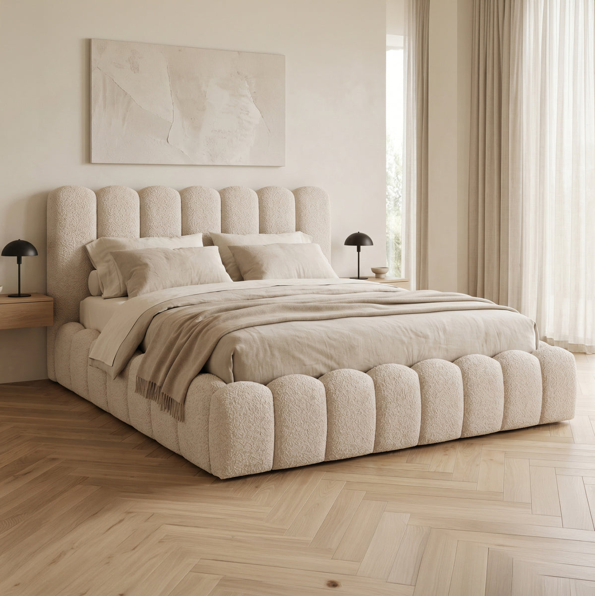 Double Bed Marius Hm759.03 Beige Chenille Fabric--for Mattress 160x200cm.